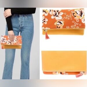 Rachel Pally Orange Floral Reversible Fold Over Clutch